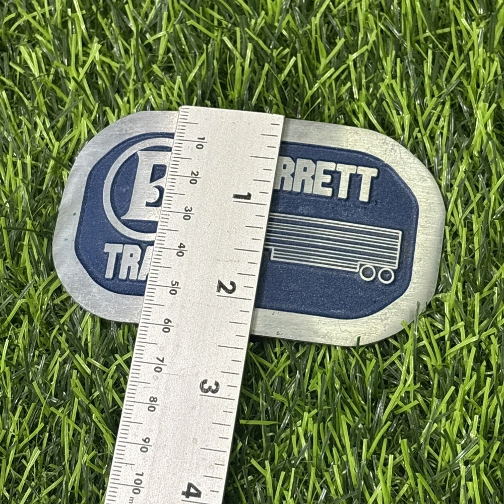 Vintage Barrett Trailers Belt‎ Buckle Silver Tone Blue Enamel Logo